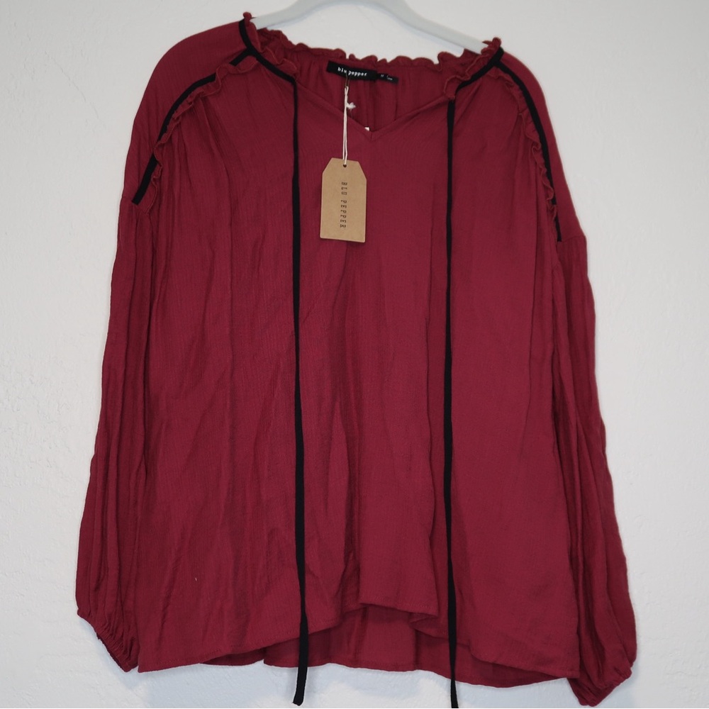 Blu Pepper Maroon Peasant Top